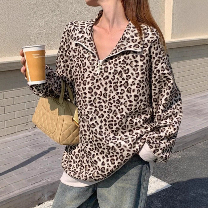 Damen Gemusterter Oversized Pullover mit Stehkragen Drune