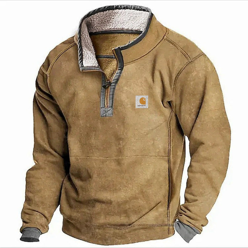 Herren Sherpa-Fleece-Pullover mit Halbzipper und Kontrastbesatz Drune