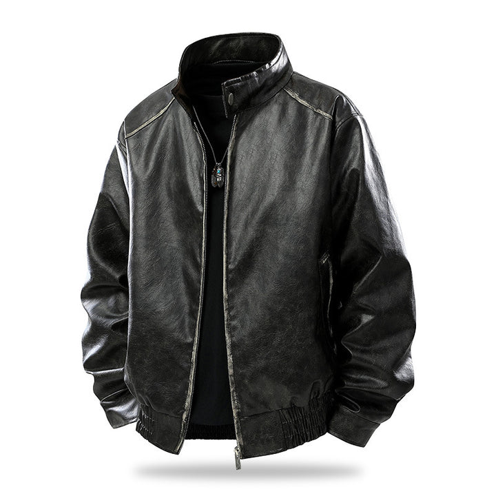 Herren Modern geschnittene Kunstleder-Fliegerjacke mit Stehkragen, Reißverschluss und elastischem Saum Drune
