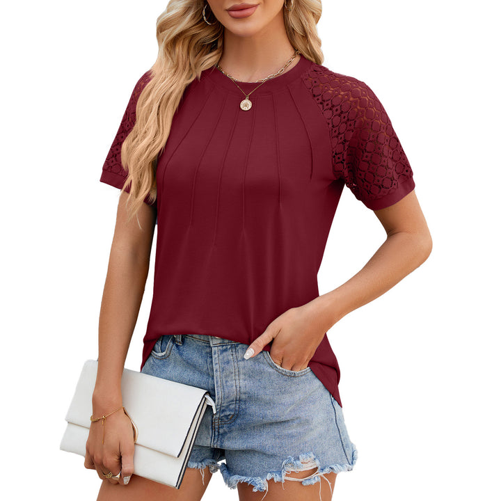 Damen Kurzarmshirt mit feinen Spitzenärmel und eleganter Optik Drune