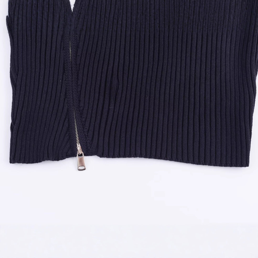 Damen modische Strickjacke mit breitem Kragen und asymmetrischem Reißverschluss Drune