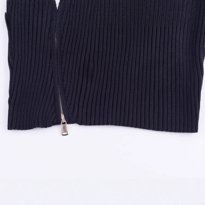 Damen modische Strickjacke mit breitem Kragen und asymmetrischem Reißverschluss Drune
