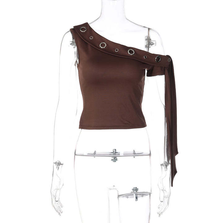 Damen elegantes schulterfreies Top mit dekorativen Ösen und langen Ärmeln Drune