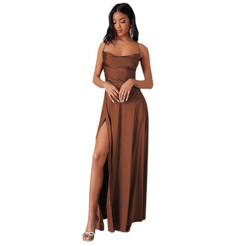 Damen Elegantes Maxikleid mit tiefem Ausschnitt und hochgradigem Schlitz Drune