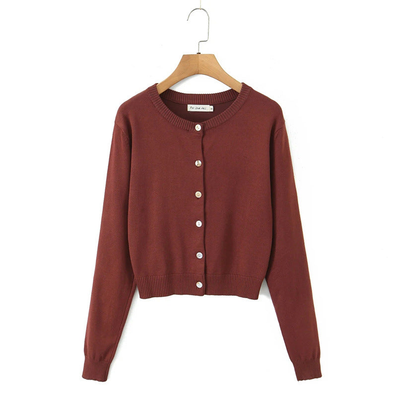Damen langlebige Strickjacke mit Knopfverschluss und Rundhalsausschnitt Drune