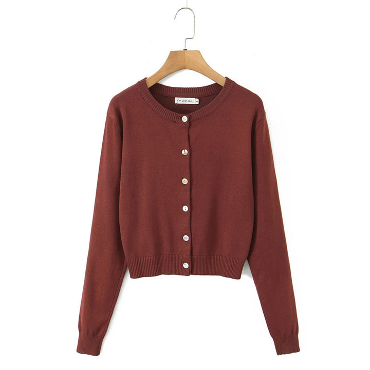 Damen langlebige Strickjacke mit Knopfverschluss und Rundhalsausschnitt Drune