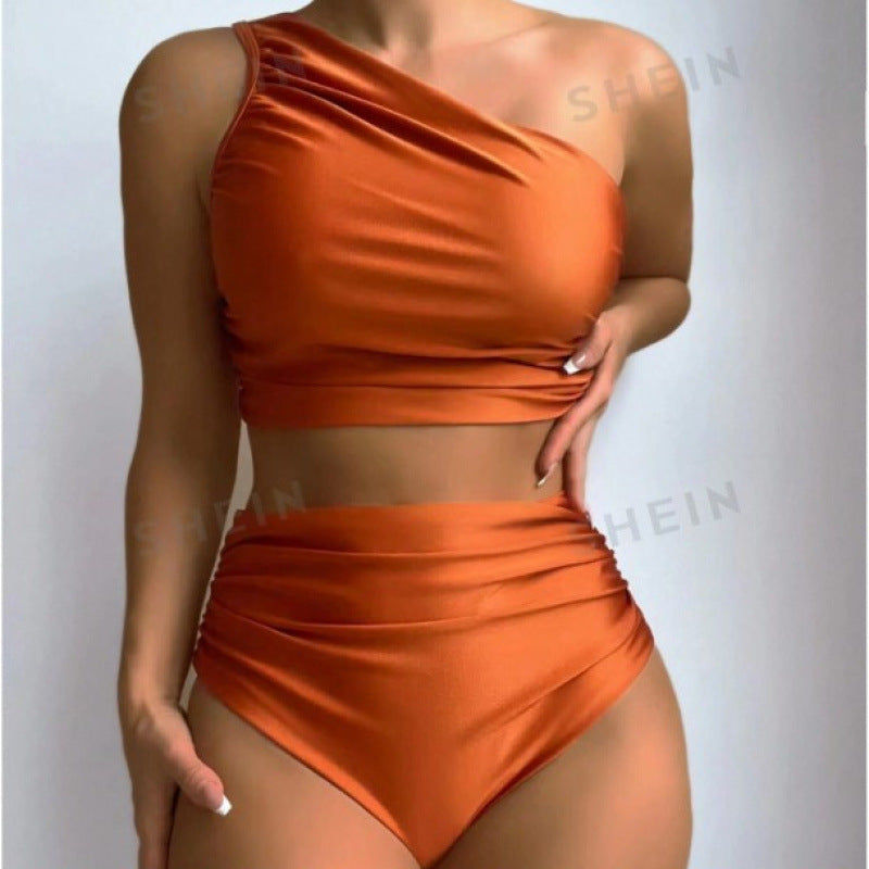 Damen Bikini-Set mit elegantem asymmetrischen Oberteil und hohem Taillenslip Drune
