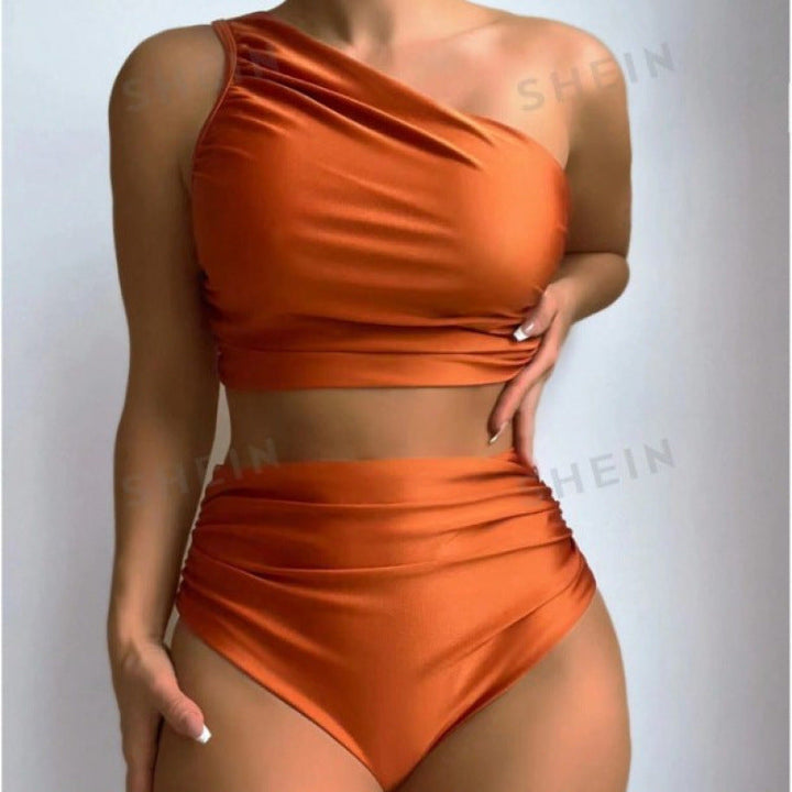 Damen Bikini-Set mit elegantem asymmetrischen Oberteil und hohem Taillenslip Drune