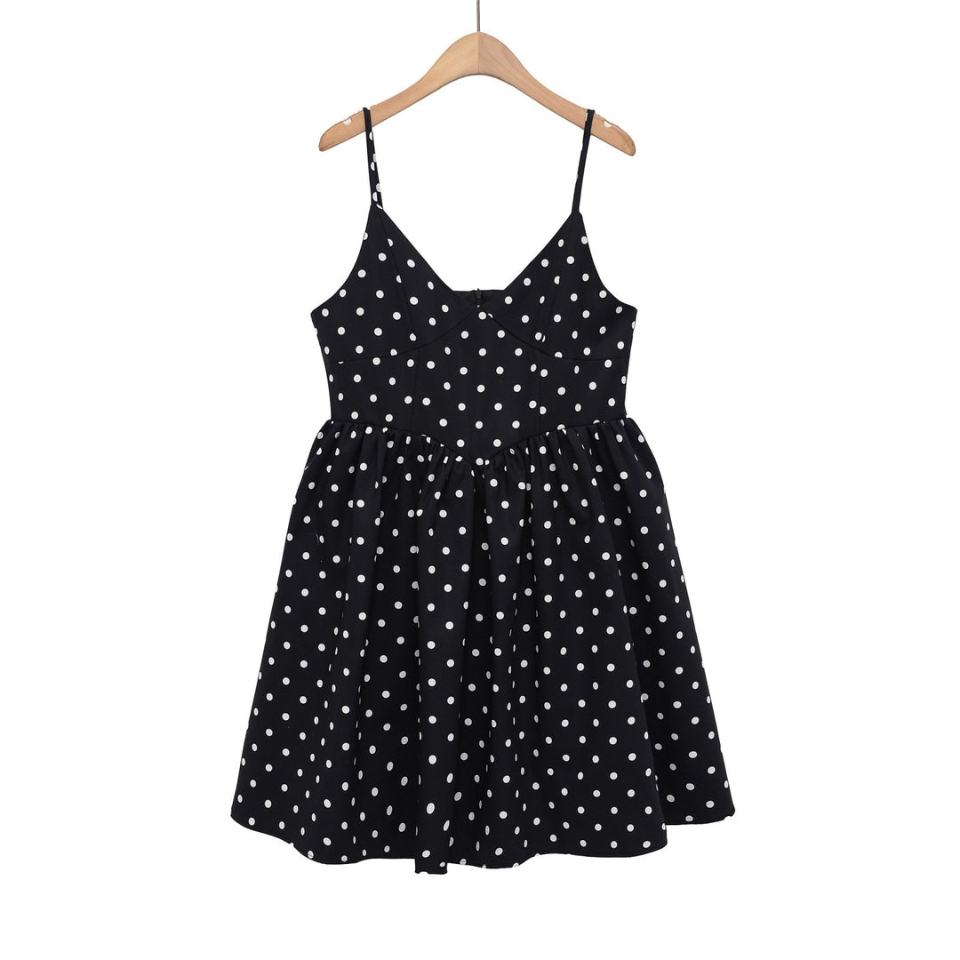 Damen Sommerliches Spaghettiträgerkleid mit verspieltem Punkte-Design und fließendem Schnitt Drune