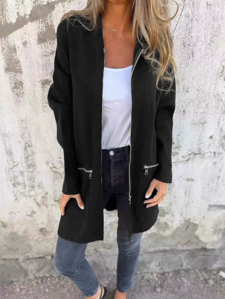 Damen Longline Oversize-Jacke mit durchgehendem Reißverschluss und Zipper-Taschen Drune