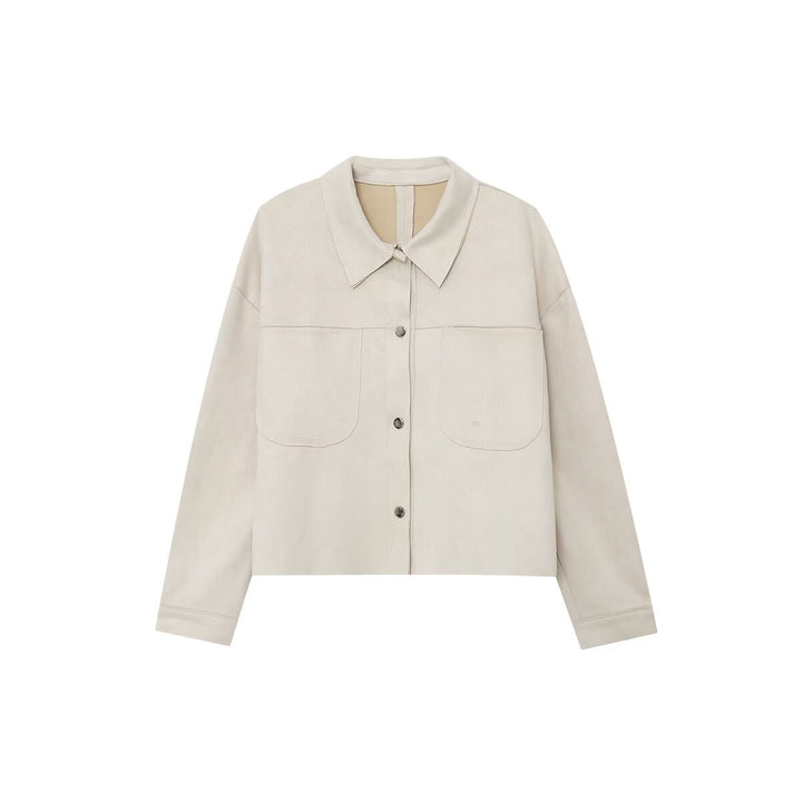 Damen nan kurz geschnittene Overshirt-Jacke aus strukturiertem Canvas mit aufgesetzten Brusttaschen Drune