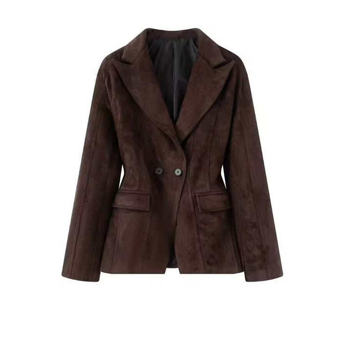Damen Taillierter Veloursleder-Blazer mit Reverskragen und Pattentaschen Drune