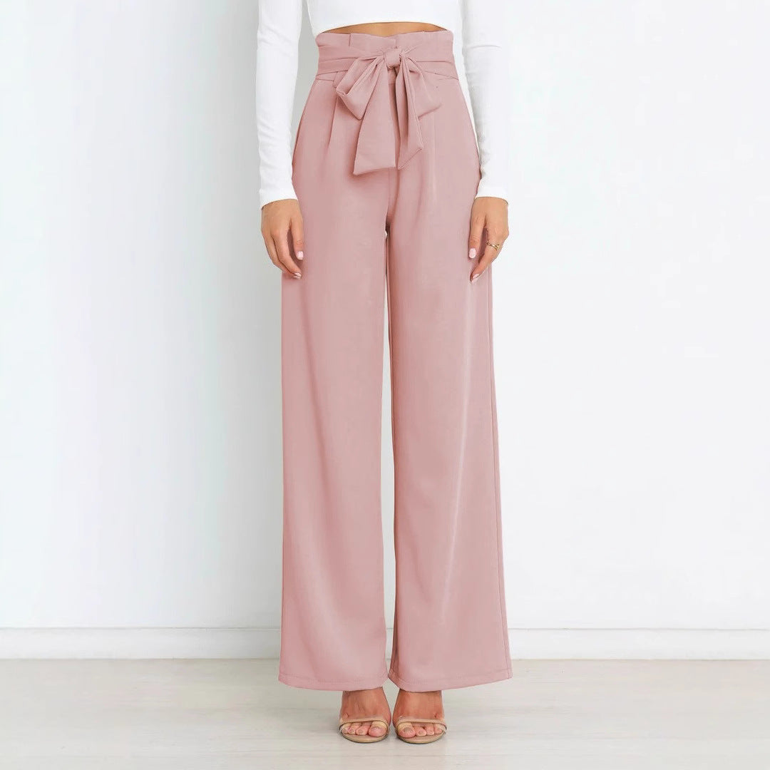 Damen elegante Hochbundhose mit Bindegürtel und weitem Bein Drune