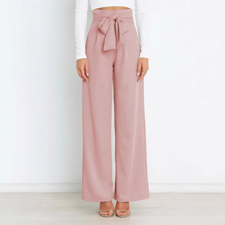 Damen elegante Hochbundhose mit Bindegürtel und weitem Bein Drune