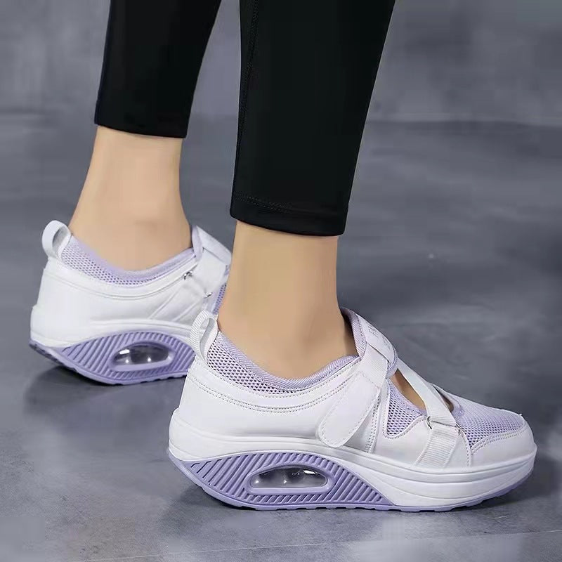 Damen Sportive Plateausneaker mit Luftkammer, Strick‑Mesh und Klettkreuzriemen Drune
