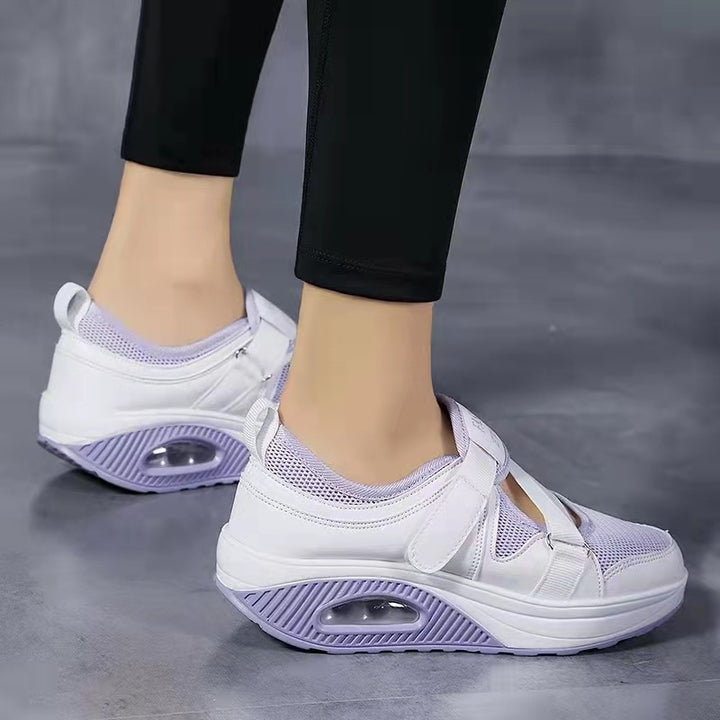 Damen Sportive Plateausneaker mit Luftkammer, Strick‑Mesh und Klettkreuzriemen Drune