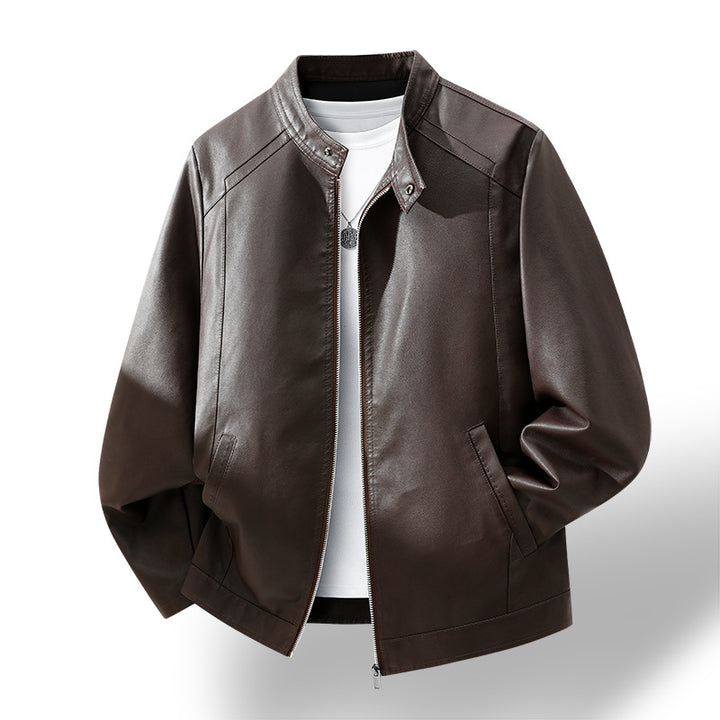 Herren Schlichte Kunstleder-Cityjacke mit Stehkragen, Zweiwege-Reißverschluss & Eingrifftaschen Drune