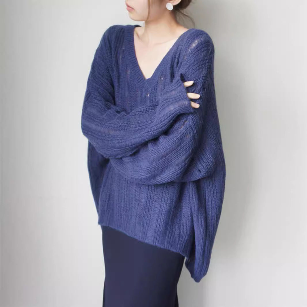 Damen Grobstrickpullover mit lässigem V-Ausschnitt und modischer Struktur Drune