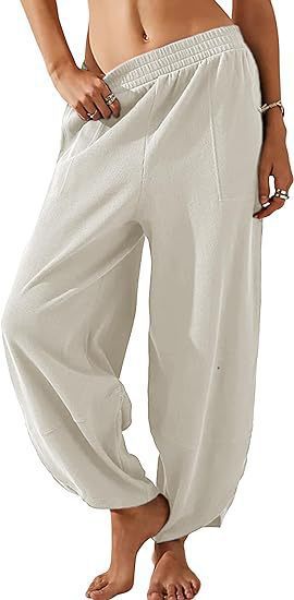 Damen weite Lounge-Hose mit elastischem Bund und Taschen Drune
