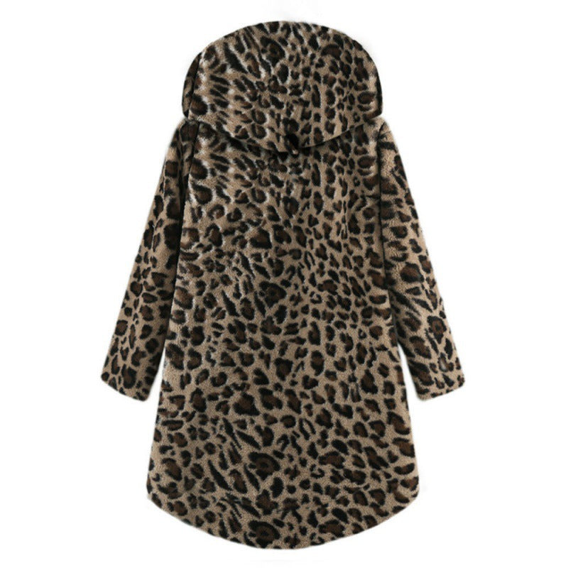 Damen Lässige Kapuzenjacke mit tierischen Mustern und Knopfdetails Drune