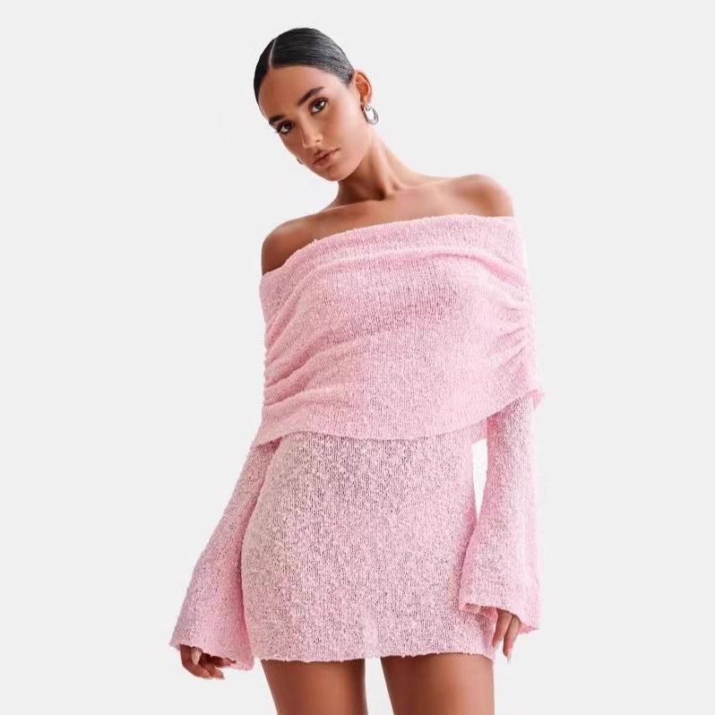 Damen Schulterfreies Minikleid mit glitzerndem Effekt und Übergröße Drune