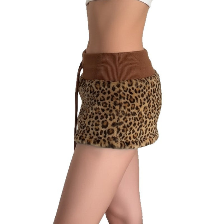 Damen trendiger Kuschelrock mit Leopardendruck und elastischem Bund Drune