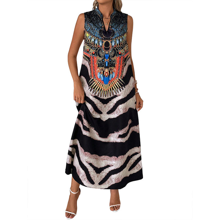 Damen Maxikleid mit kunstvoller Applikation und modernem Tiermuster Drune