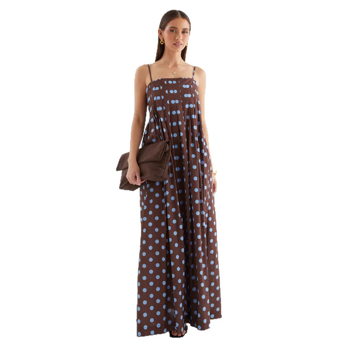 Damen Maxikleid mit verspieltem Punkte-Muster und schulterfreien Trägern Drune