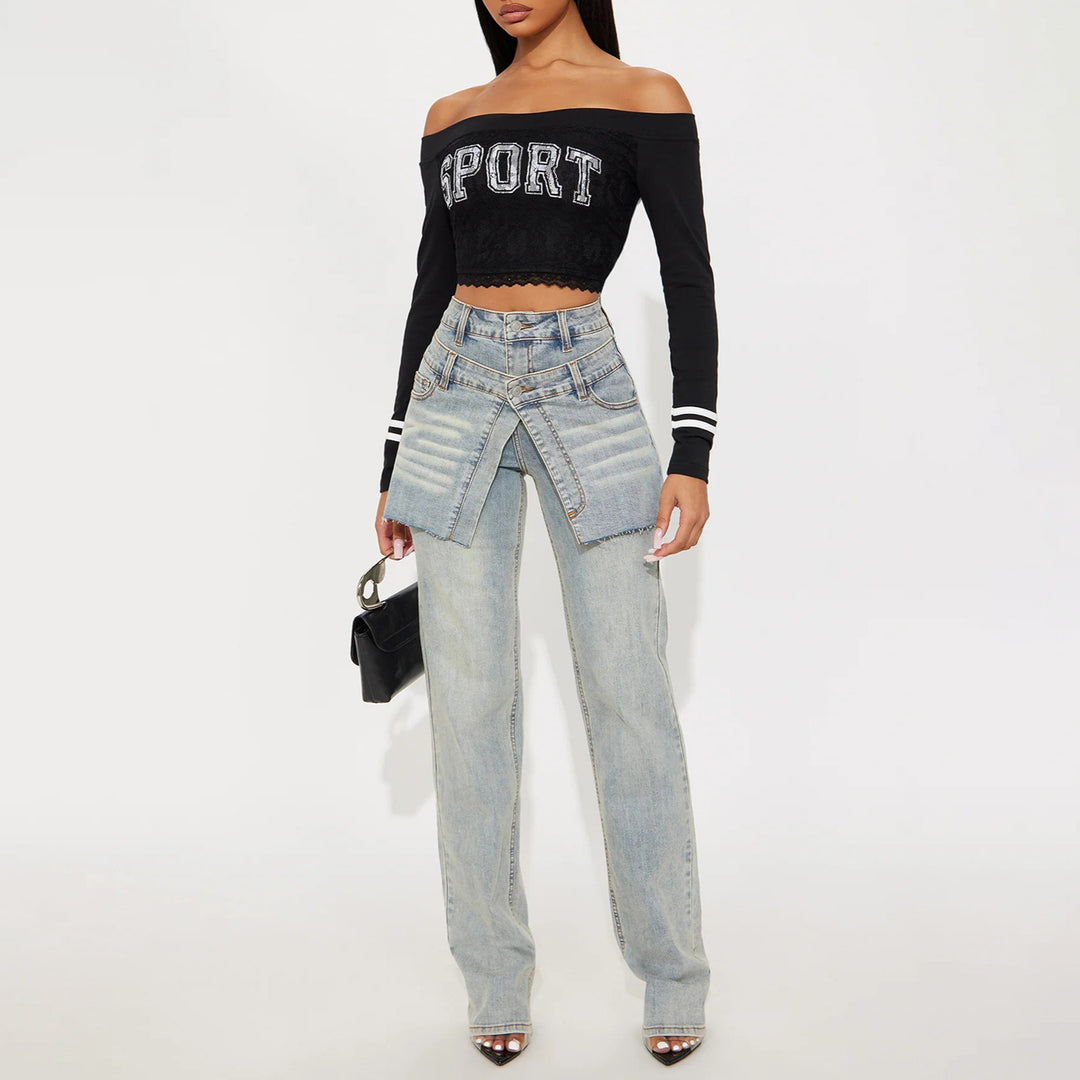 Damen Designer Jeans mit asymmetrischem Schnitt Drune