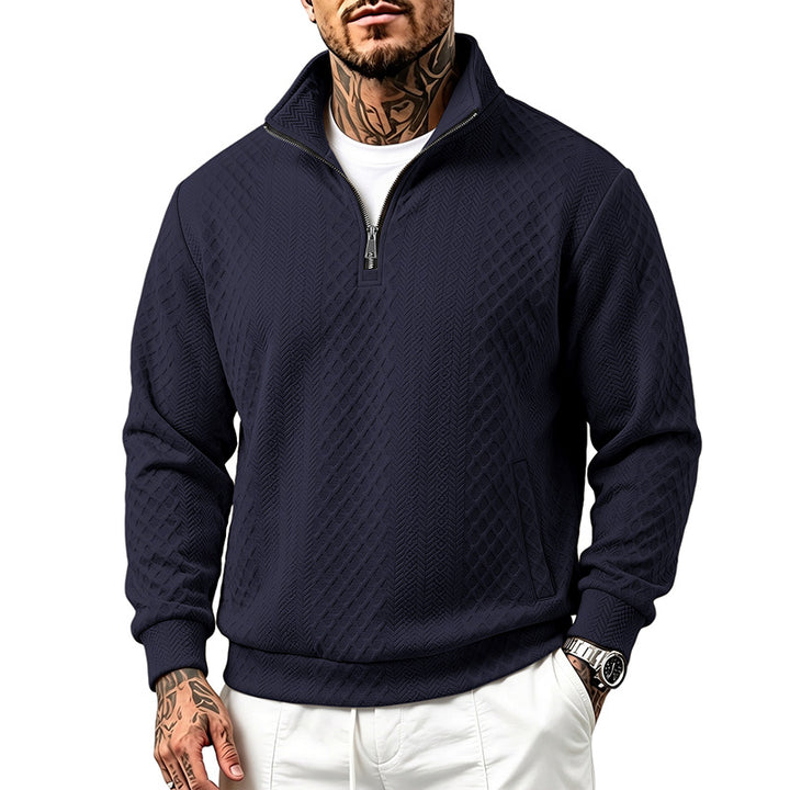 Herren Troyer-Sweatshirt mit feiner Rautenstruktur, halbem Reißverschluss und Eingrifftaschen Drune