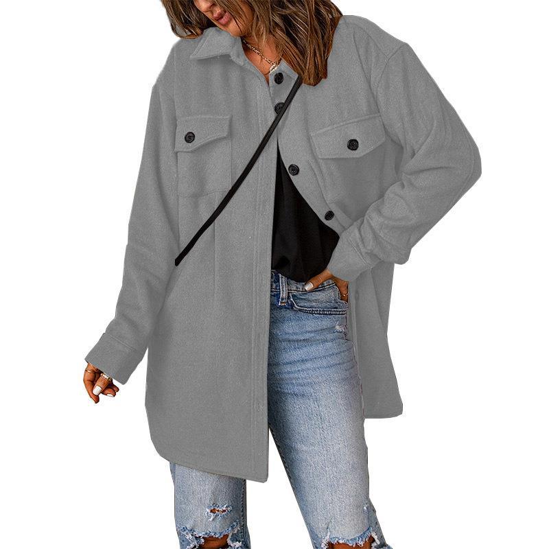Damen Oversize-Hemdjacke mit Brustklappen und langem Schnitt Drune