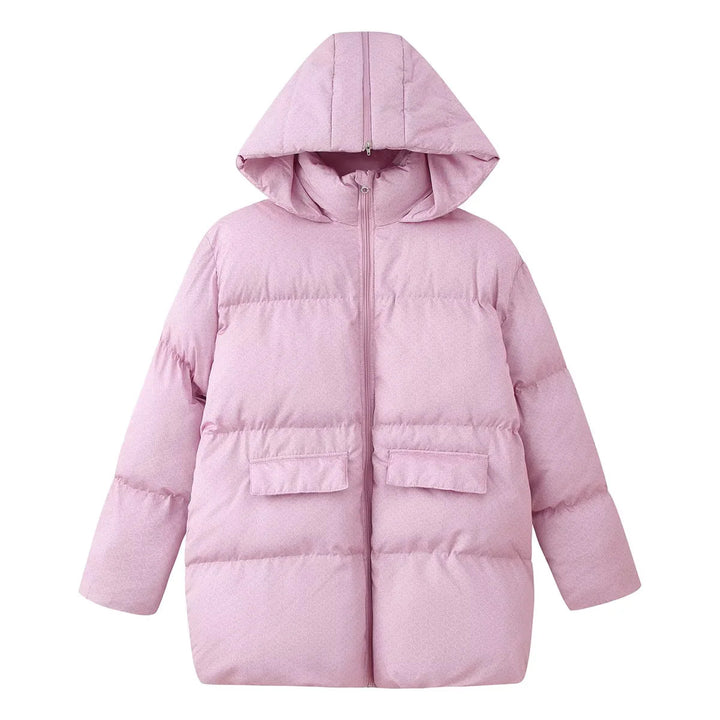 Damen nan gefütterter Oversize Steppmantel mit Kapuze, Thermowattierung und Pattentaschen Drune