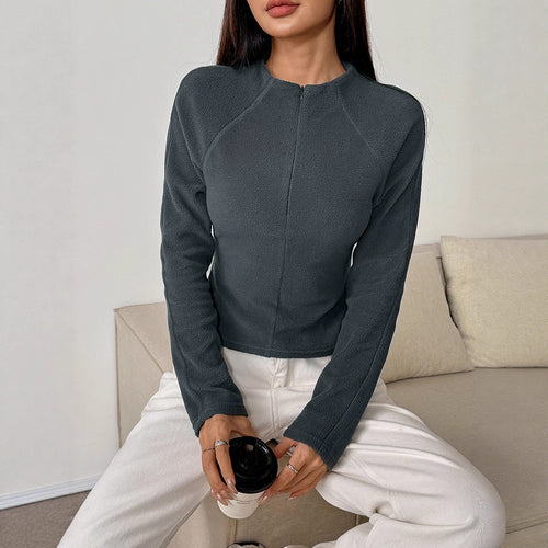 Damen sportlicher Fleece-Oberteil mit Stehkragen und Reißverschluss Drune