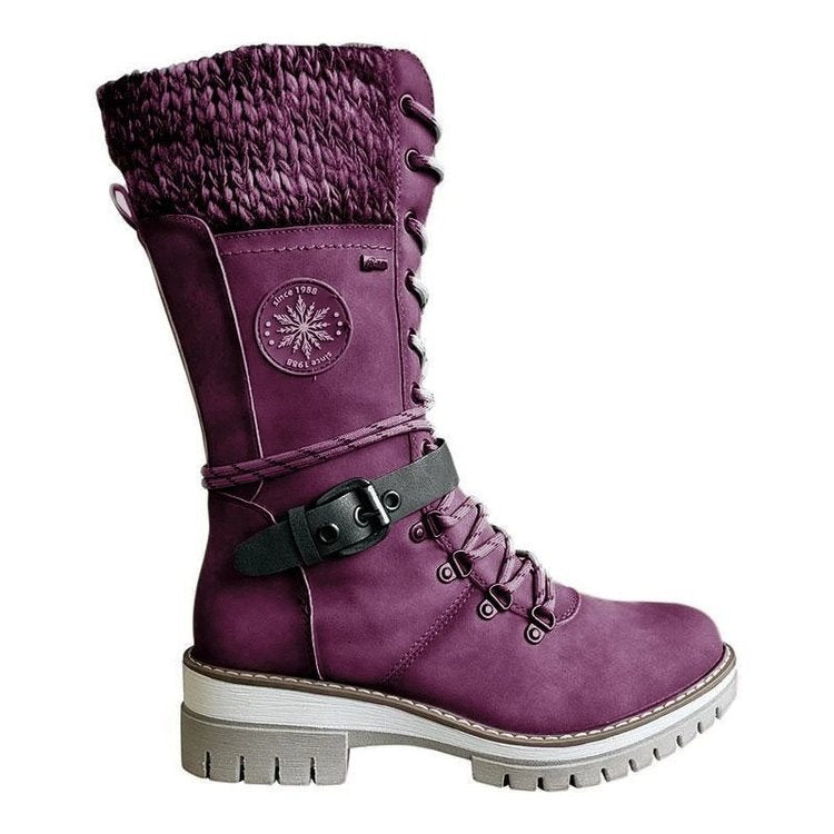 Damen nan hoher Schnürstiefel mit Strickbündchen, robuster Profilsohle und seitlichem Reißverschluss Drune