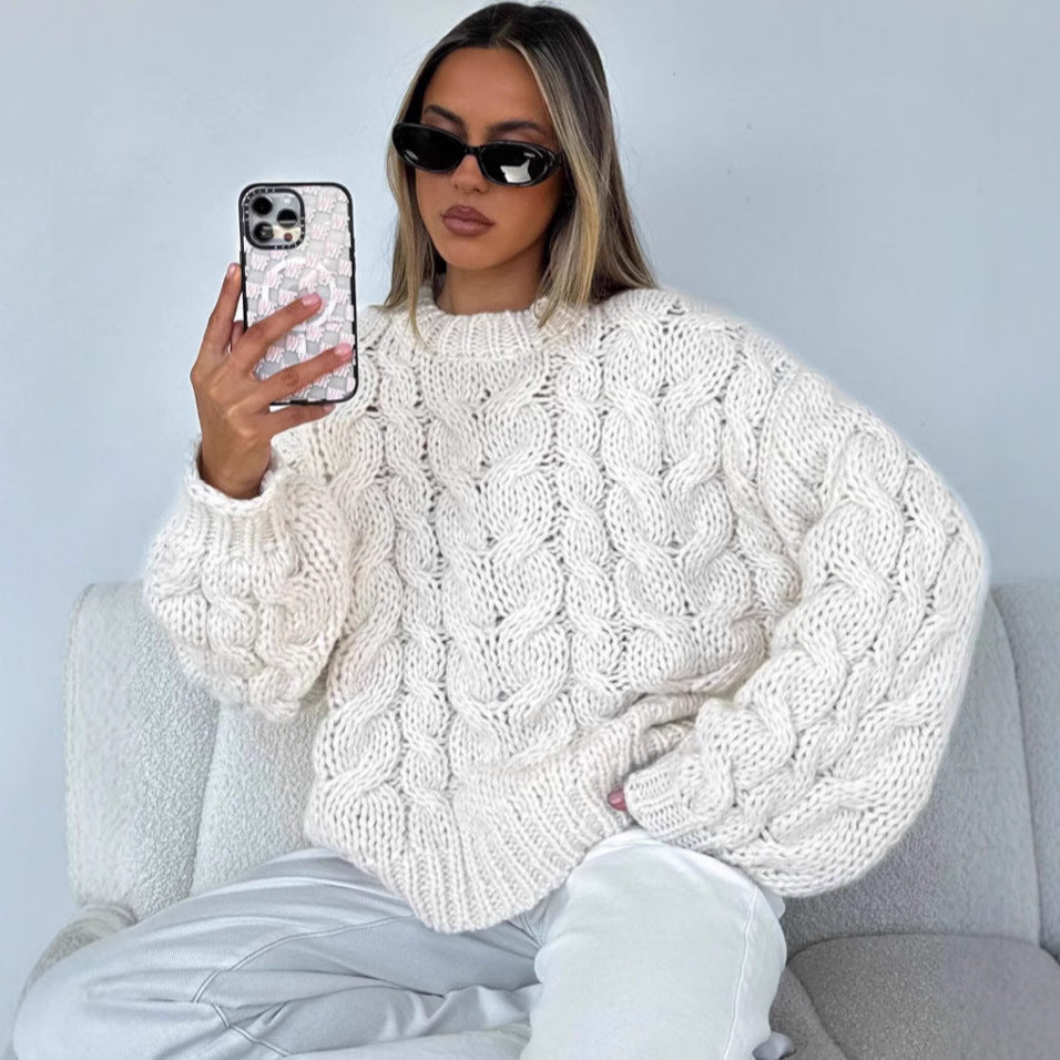 Damen Grobstrickpullover mit modernem Zopfmuster und lässigem Schnitt Drune