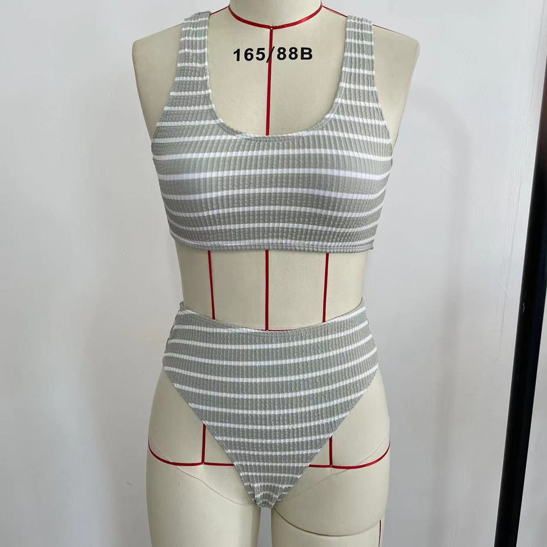 Damen High-Waist Bikini-Set mit modischem Rippstrick Drune