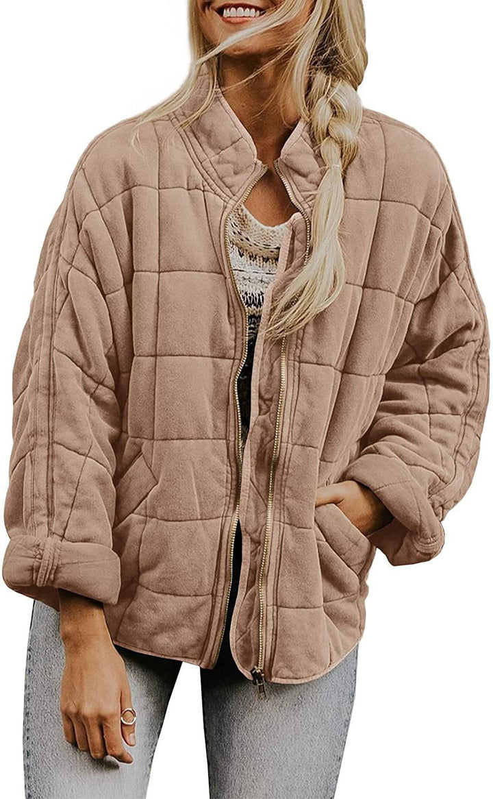 Damen Oversize Steppjacke mit Reißverschluss und Eingrifftaschen Drune