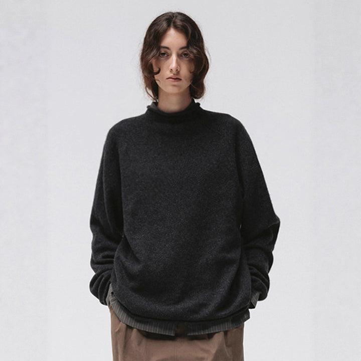 Damen hoch geschnittener komfortabler Strickpullover Drune