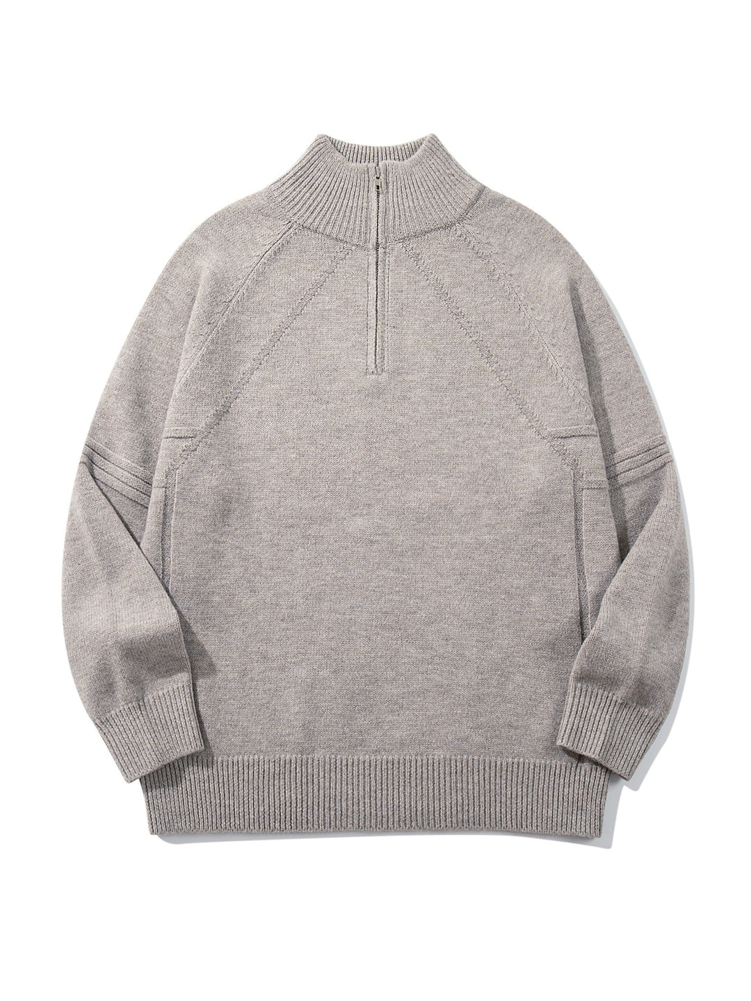 Unisex Halfzip-Strickpullover mit hohem Rippkragen und Raglanärmeln Drune