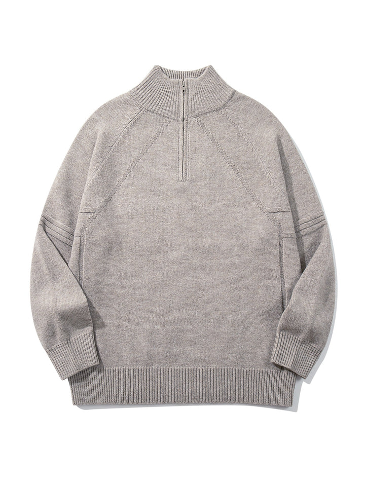 Unisex Halfzip-Strickpullover mit hohem Rippkragen und Raglanärmeln Drune