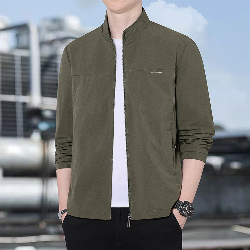 Herren Minimalistische Komfort-Trainingsjacke mit Stehkragen, windabweisendem Softshell-Material und verdeckten Reißverschlusstaschen Drune