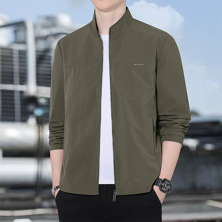 Herren Minimalistische Komfort-Trainingsjacke mit Stehkragen, windabweisendem Softshell-Material und verdeckten Reißverschlusstaschen Drune