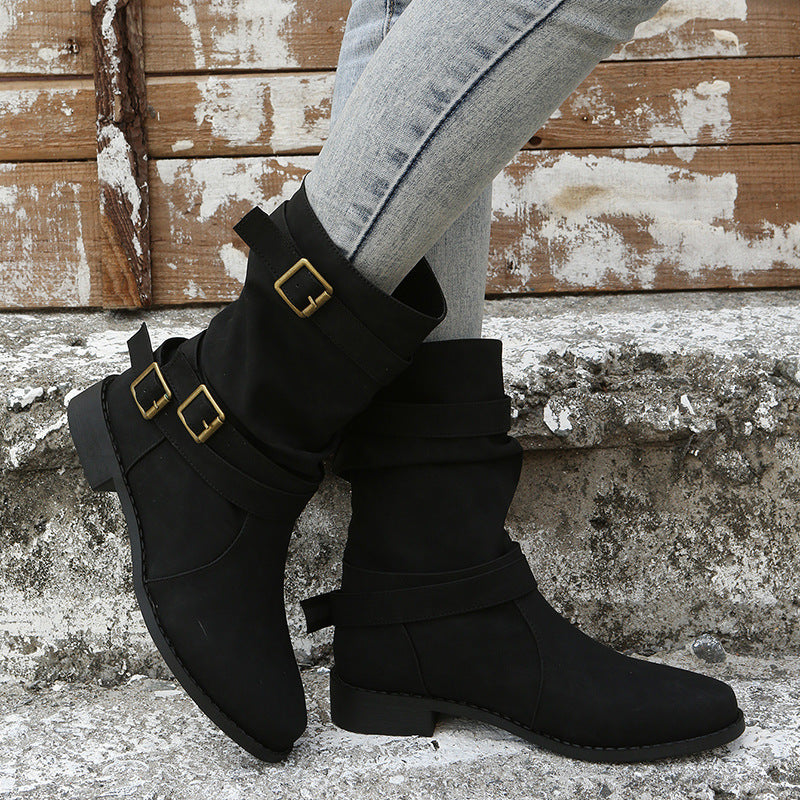 Damen Robuste Stiefel mit modischen Schnallen und lässigem Design Drune
