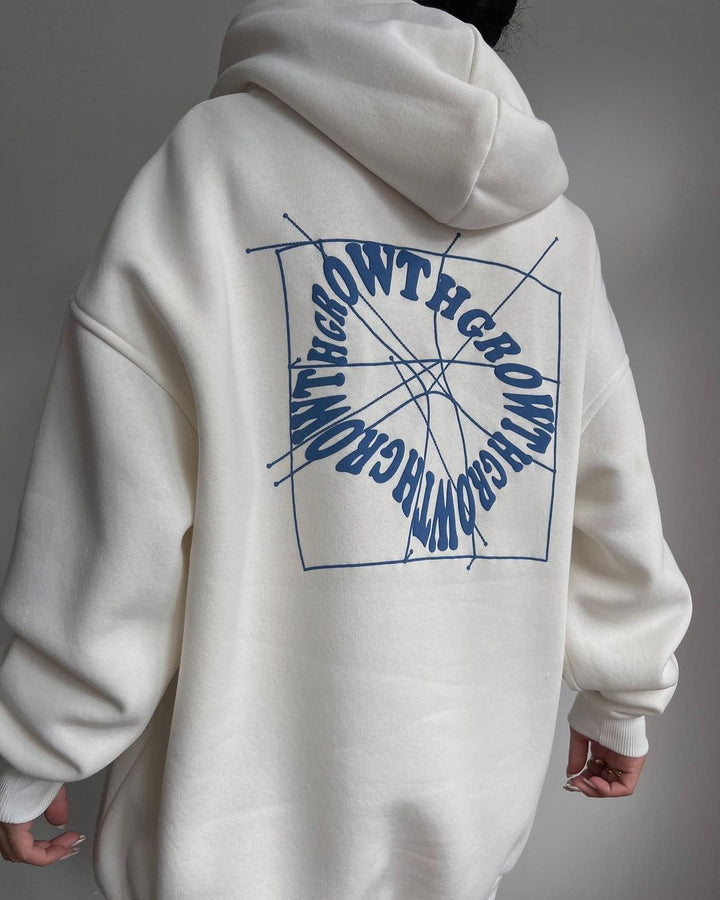 Damen Oversize Kapuzenpullover mit Grafikprint auf dem Rücken Drune