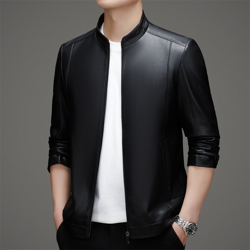 Herren Kunstlederjacke mit modernem Stehkragen und funktionalen Reißverschlüssen Drune