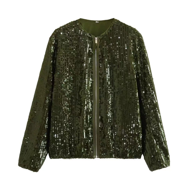 Damen Paillettenjacke mit durchgehendem Reißverschluss und elegantem Stehkragen Drune