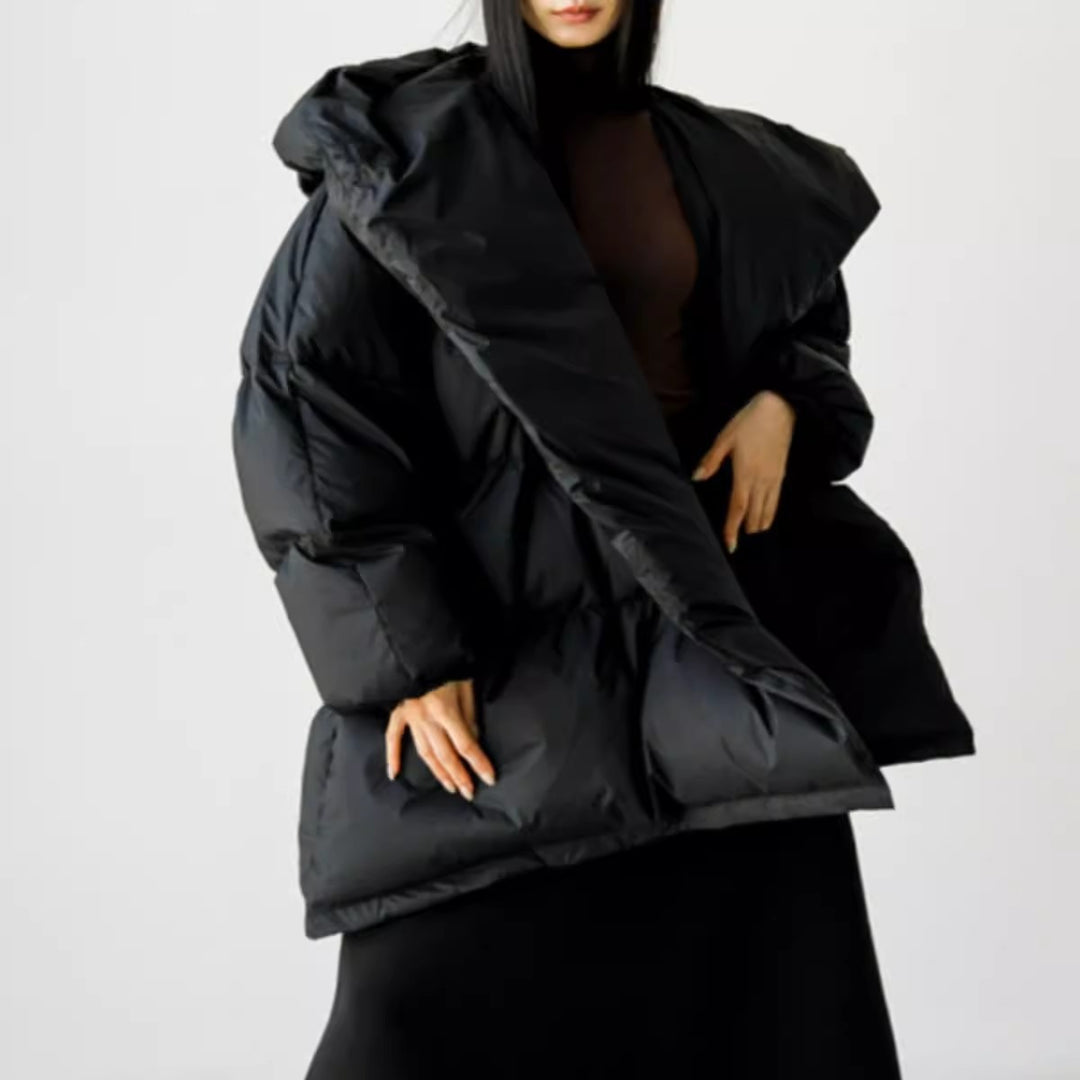 Damen Oversized Stepp-Winterjacke mit XXL-Kapuze und Kordeltaillenband Drune