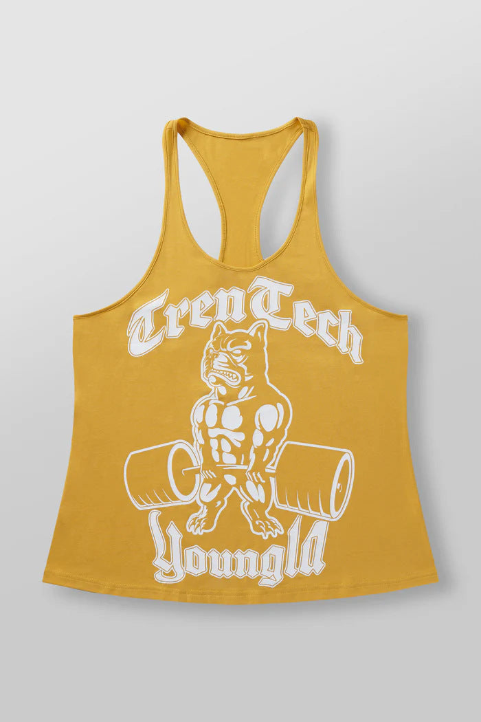 Herren nan figurbetontes Fitness-Tanktop mit Bulldoggen-Grafik und extra tiefen Armausschnitten Drune
