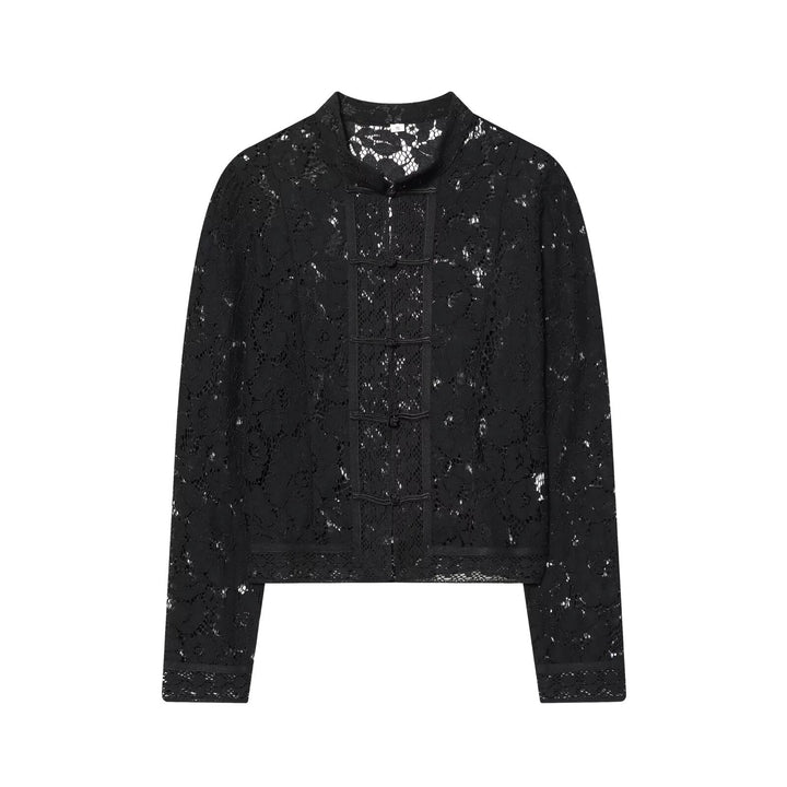 Damen Spitzenjacke mit Stehkragen und chinesischen Knotenverschlüssen Drune