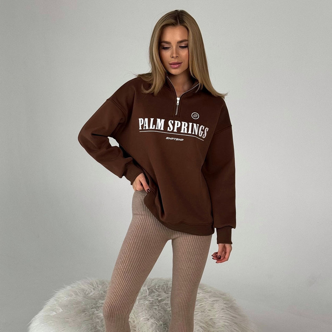 Damen lässiges Sweatshirt mit halb hohem Kragen und grafischem Druck Drune